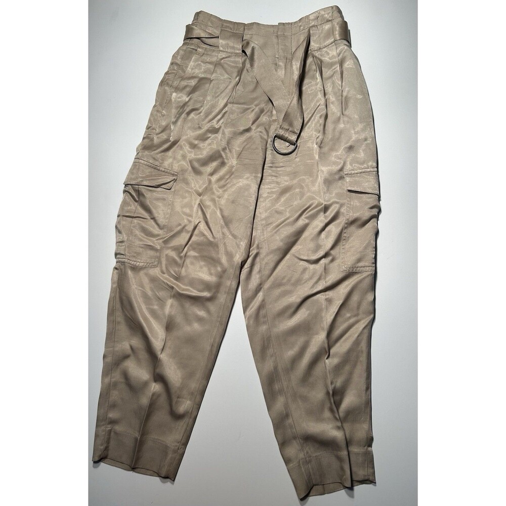 Banana Republic Womens Satin Cargo Pants Size 4 Cream Beige High Rise Ankle Belt